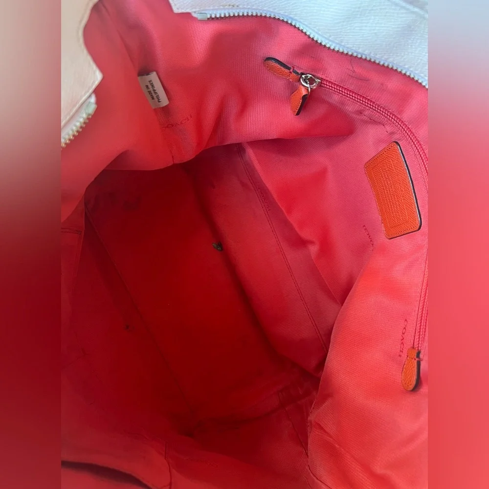 Coach Cream Tote with Red Accent